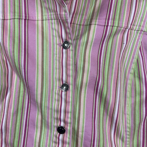 CJ Banks Womens Metal Button up Shirt Jacket Collar Striped Pink Size 1X - Picture 5 of 11